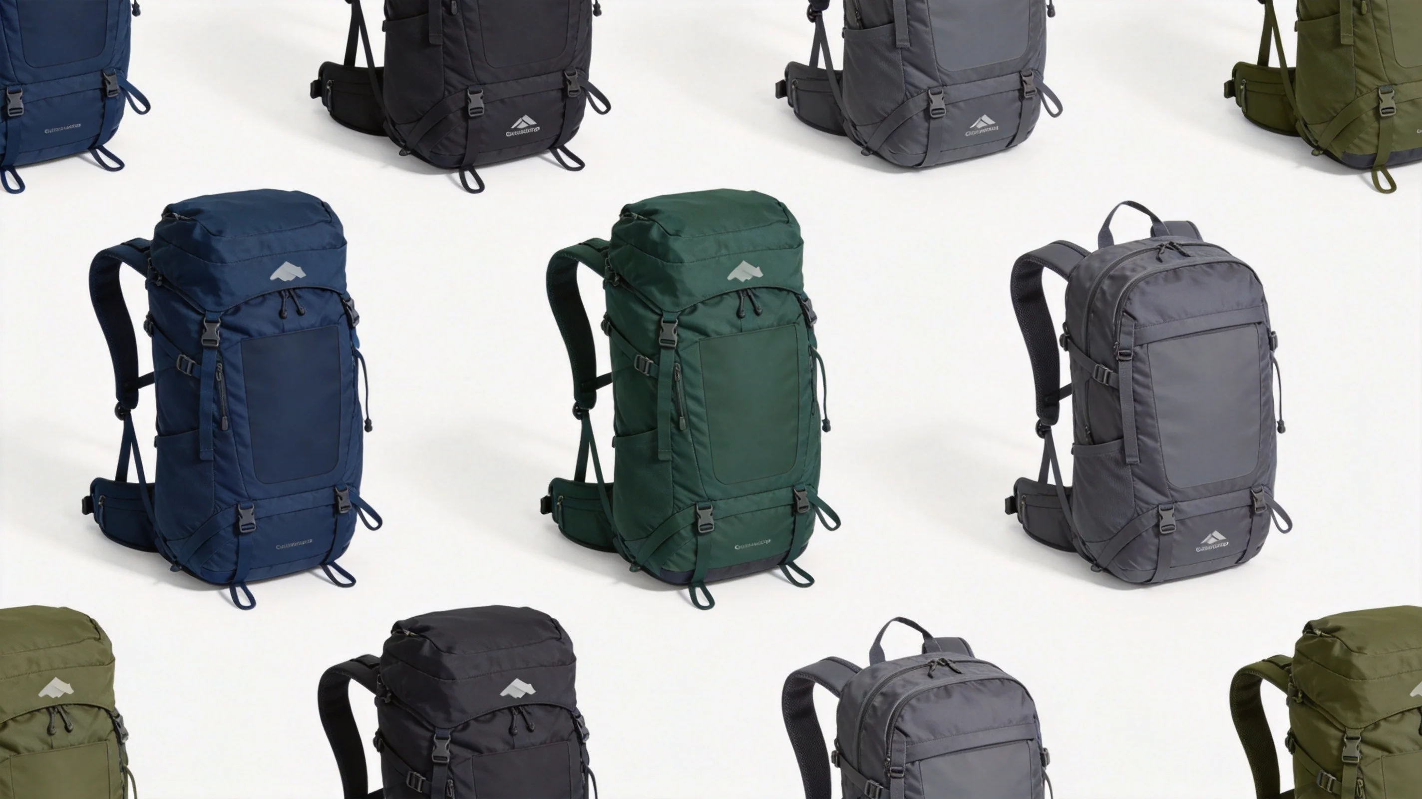 Custom hiking backpack manufacturer - collection of trekking backpacks, daypacks, and mountaineering packs in various colors